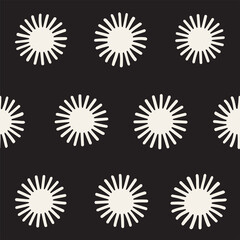 Vector seamless sunburst shapes freehand pattern. Abstract background with round brush strokes. Hand drawn texture