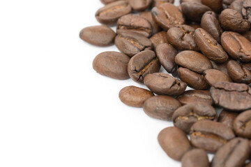 roasted coffee beans isolated on white background