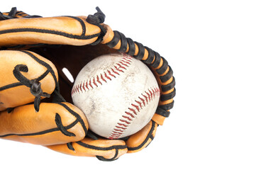 Baseball and glove on white background