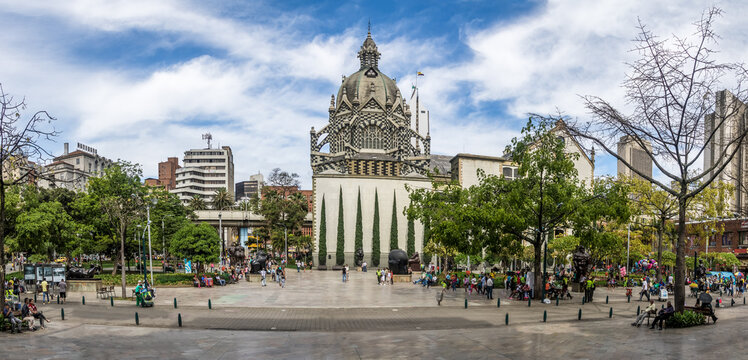 Panoramic view of Botero Square - Medellin, Antioquia, Colombia