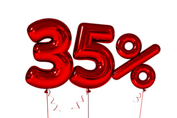 35 Inflatable figures with percent red. 3d render