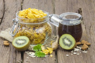 healthy breakfast - corn flakes with fruits and honey © Miroslawa Drozdowski
