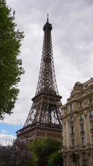 Photo of Eiffel tower on a cloudy spring day, Paris, France