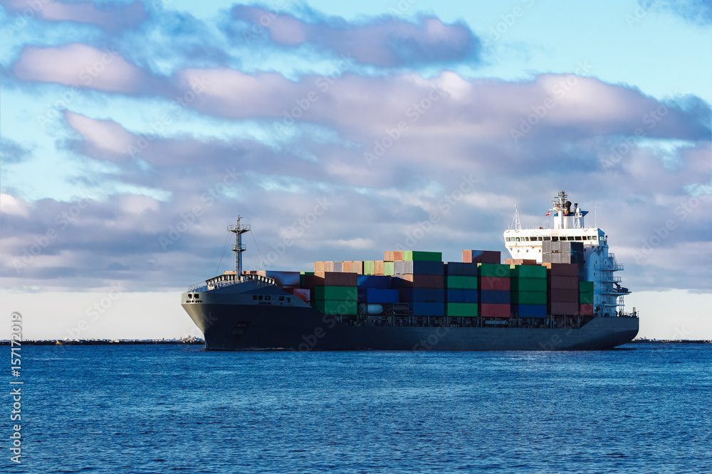 Poster Grey container ship