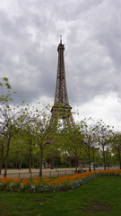 Photo of Eiffel tower on a cloudy spring day, Paris, France