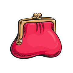Red purse in cartoon style