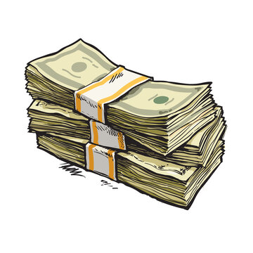 Stack of dollars in sketch style.