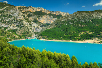 St Croix Lake and Verdon gorge in background, Provence, France