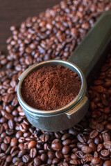 Coffee beans and ground coffee, coffee background