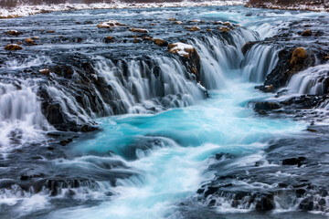 Fototapeta premium beautiful Bruarfoss waterfall with turquoise water