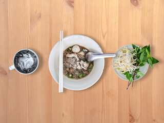 Thai rice noodles thicken soup set.