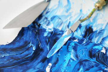 Oil paint smears with palette knives, closeup