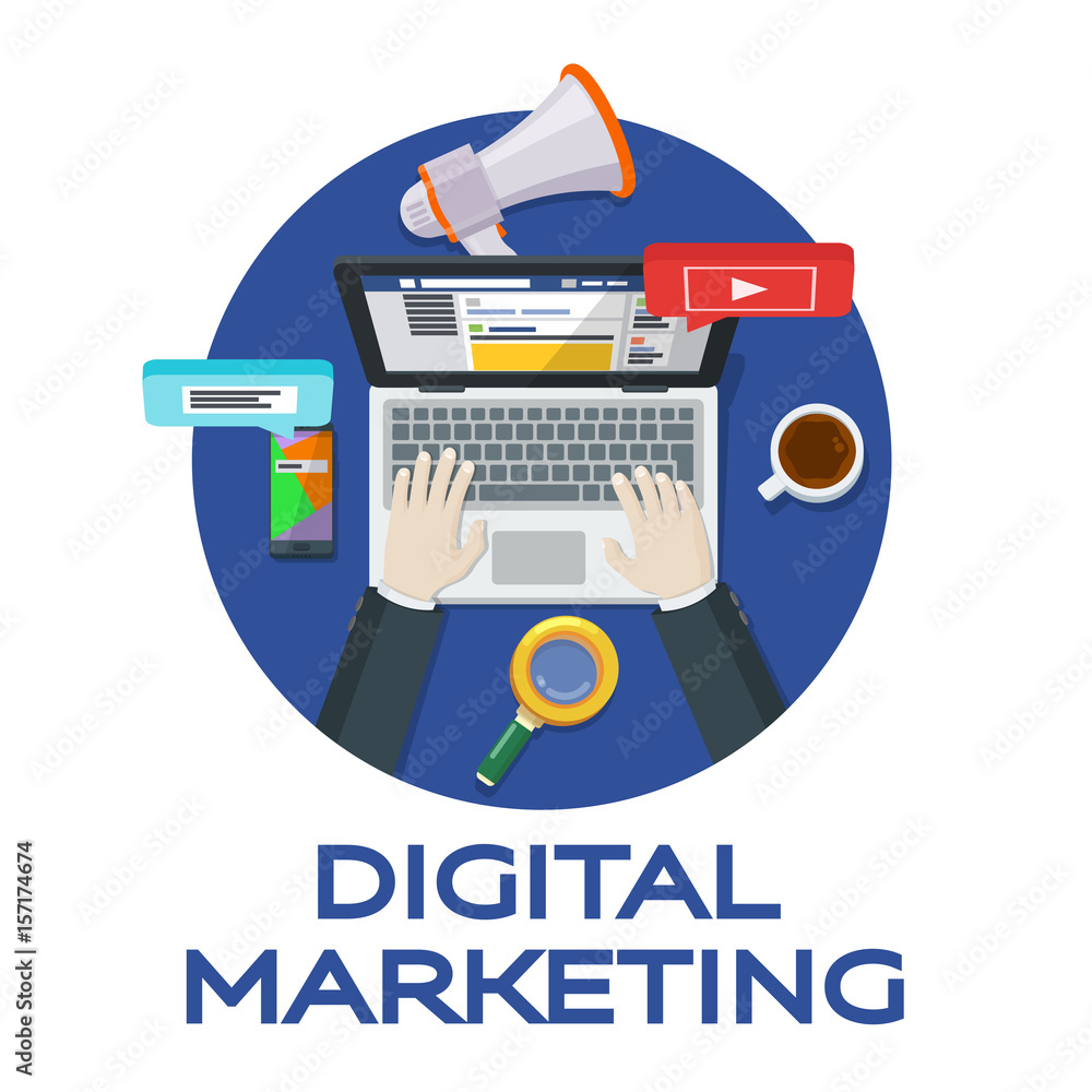 Poster web analytics elements and marketing. work in social networks. search engine optimization. expert in