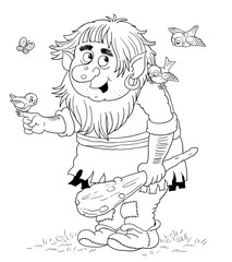 A cute troll. Fairy tale. Coloring book. Coloring page. Illustration for children. 