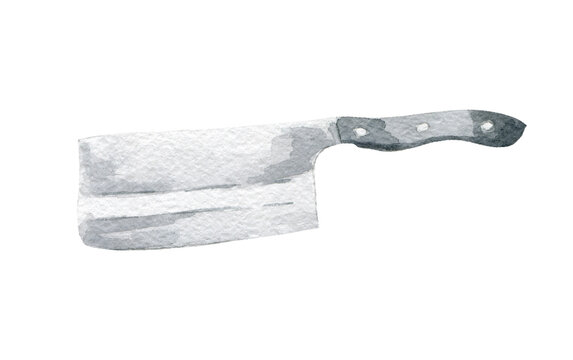 Kitchen knife illustration. Hand drawn watercolor on white background.