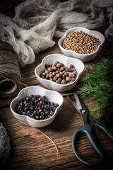 Grain of the herbs in the little bowl.