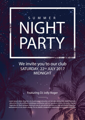 Summer party poster with palm trees. Night party - 157175043