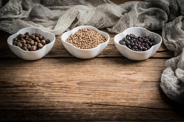 Grain of the herbs in the little bowl.