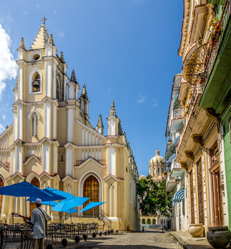 Santo Angel Custodio Church with Revolution museum Dome on background - Havana, Cuba
