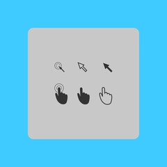 Cursor pointer icons. Click press and touch actions. Flat style.