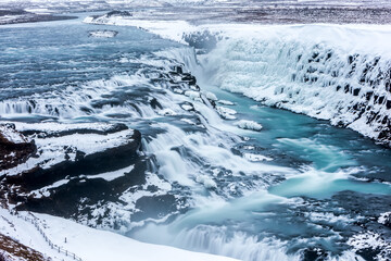 Famous Gullfoss is one of the most beautiful waterfalls on the Iceland
