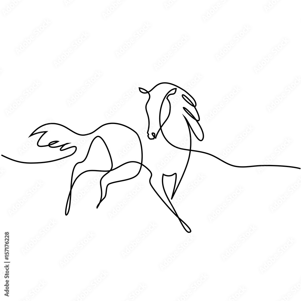 Wall mural Continuous one line drawing. Horse logo. Black and white vector illustration. Concept for logo, card, banner, poster, flyer