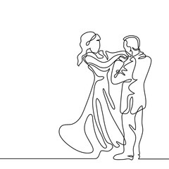 Continuous line drawing. Loving couple bride and groom on white background. Vector illustration