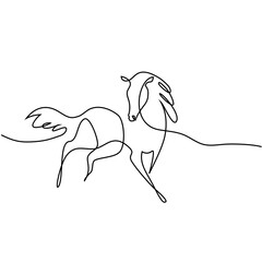 Continuous one line drawing. Horse logo. Black and white vector illustration. Concept for logo, card, banner, poster, flyer