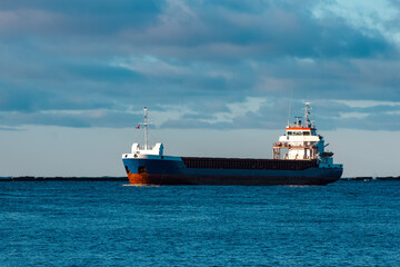 Blue cargo ship