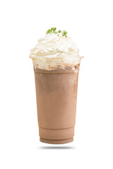 Cold cocoa with whipped cream isolated white background.