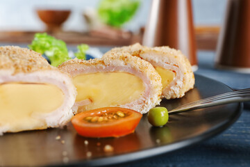 Delicious Cordon Bleu chicken on plate