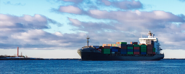 Grey container ship