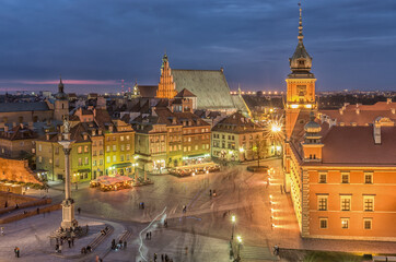 Obraz premium Warsaw, Poland, panorama of old city with royal castle and st John cathedral
