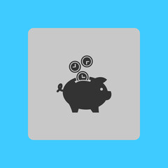 Time is money piggy bank icon. Flat design style.