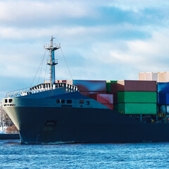 Grey container ship