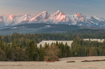 Obraz na płótnie Canvas Morning panorama of snowyTatra Mountains, Poland