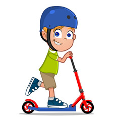 boy in helmet riding scooter 