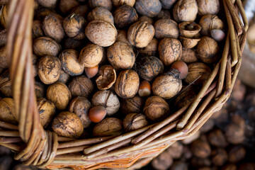 walnuts in a wicker basket