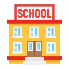 School building flat icon, Education and architecture, vector graphics, a colorful solid pattern on a white background, eps 10.