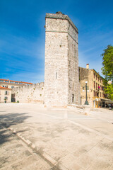 Fototapeta na wymiar Captain's tower on Five wells square in Zadar, Dalmatia, Croatia 
