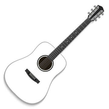 Musical instrument. White acoustic guitar isolated on white background. Vector illustration