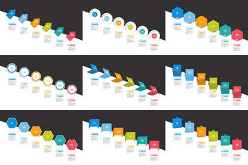 Fototapeta premium Mega set of Infographics timeline banners, charts. Step by step report templates. Vector.