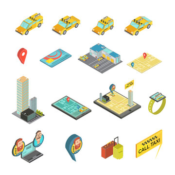 Taxi And Gadgets Isometric Set