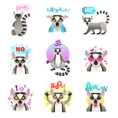 Lemur Emoji Stickers Set