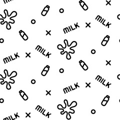 Milk bottles and splashes scandinavian seamless vector pattern.
