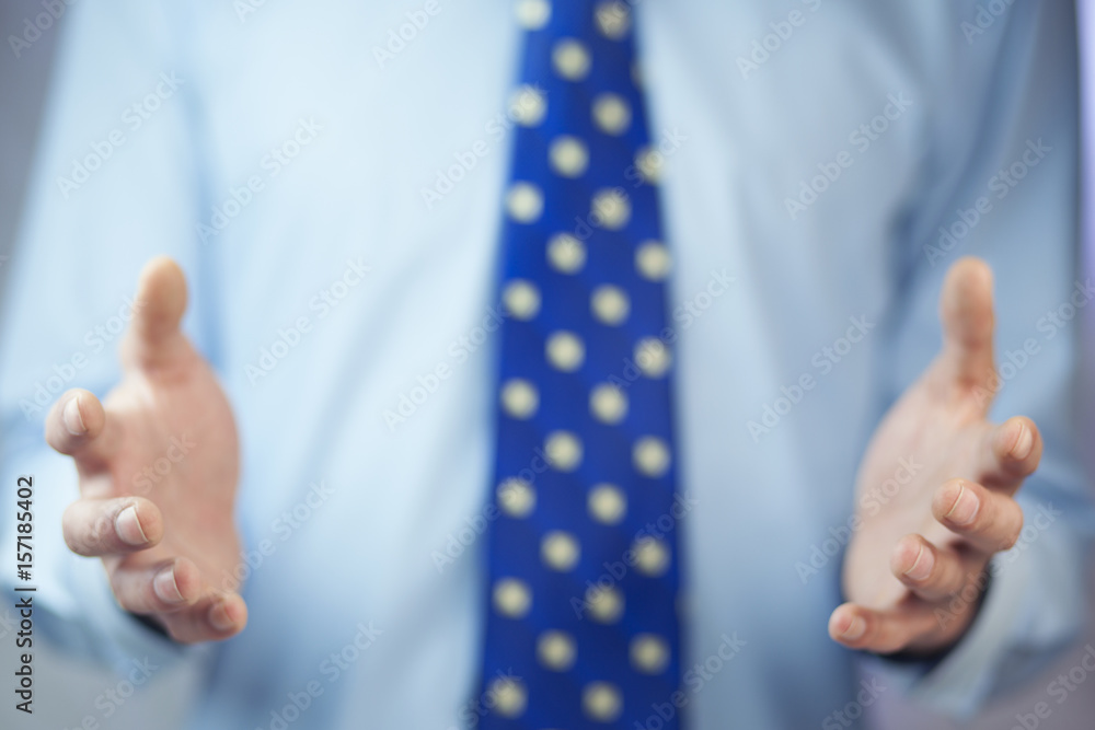 Poster man hand showing something on empty palm