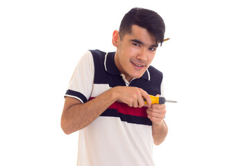 Young man holding a screwdriver