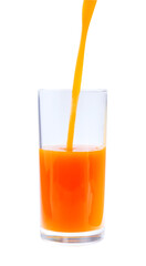 Juice pouring into glass isolated on white
