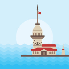 istanbul city maiden tower vector art