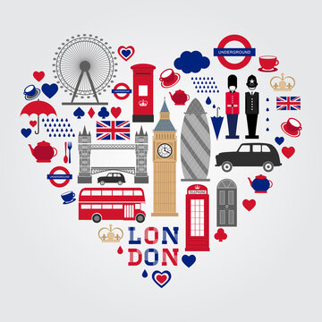 London Heart Symbols Set. UK icon collection.